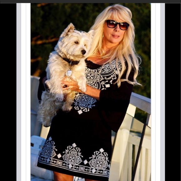 Black & White Printed Mini Dress 3/4 Sleeve - Picture 2 of 6